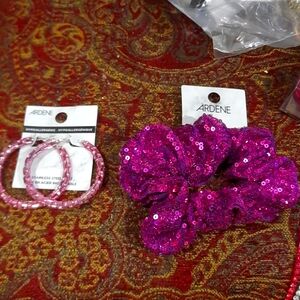 GORGEOUS BLINGED OUT NEW YEARS EVE HUGE HOOP EARRINGS & MATCHING HAIR SCRUNCHIE